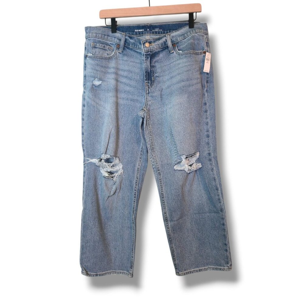 Old Navy jeans womens 12 Petite mid-rise boyfriend loose distressed NWT